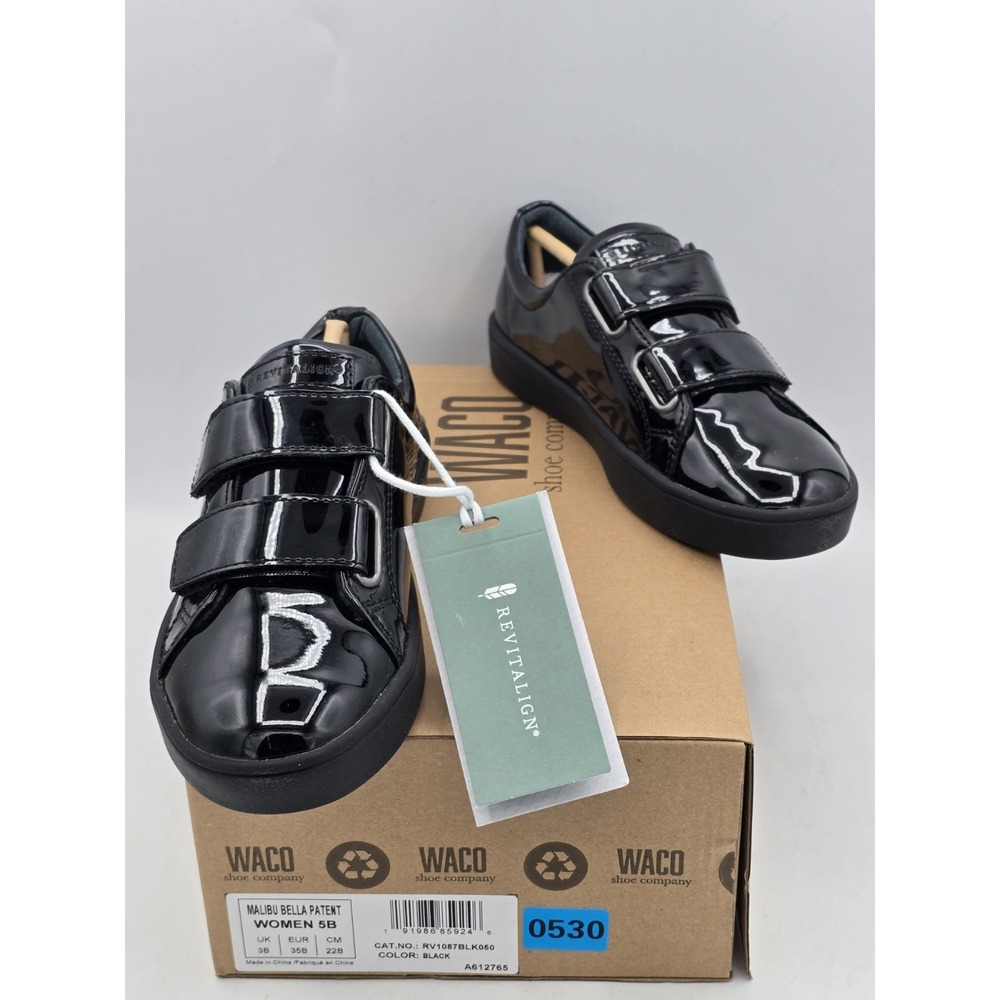 NEW Revitalign Orthotic‎ Black Solid Sneakers Malibu Bella Patent Sz 5 B Narrow